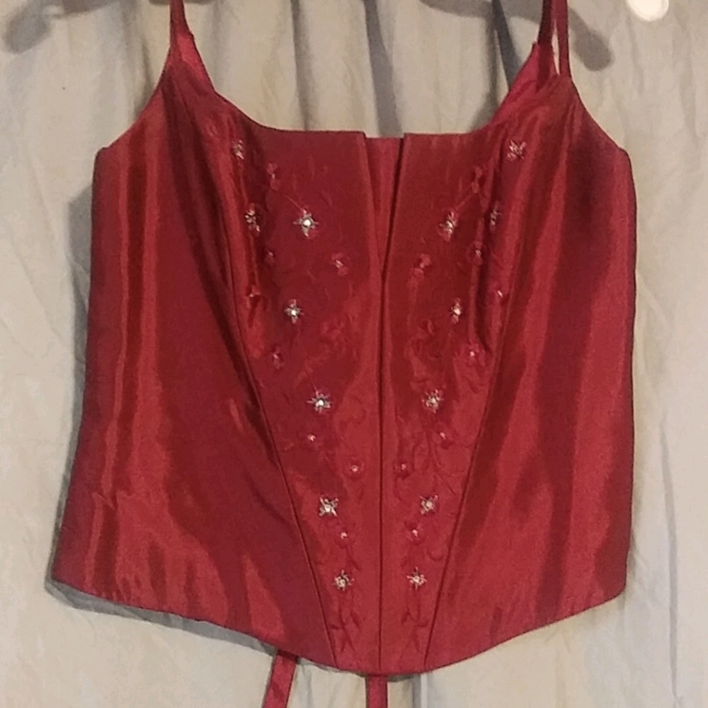 Wine colored top and skirt